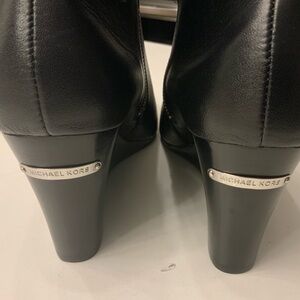 Michael Kors Black Leather WedgeHeeled Boots with Silver Detail